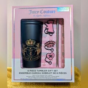 NIB Juicy Couture 6pc Black & Gold Tumbler Set with Charms